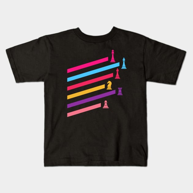 Synthwave 80s Chess Pieces Kids T-Shirt by dungeonarmory